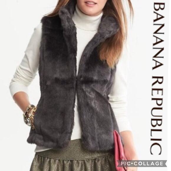 Banana Republic Faux Fur vest in steel gray size large - Picture 1 of 12